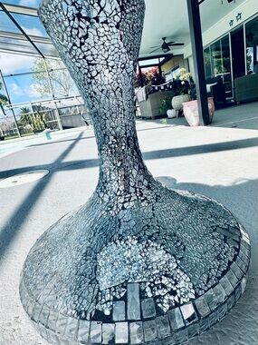 Silver Mosaic Accent Table Base - Shimmering Glass Tile Design